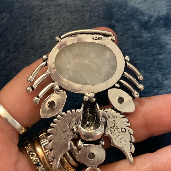 Genuine natural Moonstone gemstones  skull design with wings boho goth necklace - Picture 7 of 15